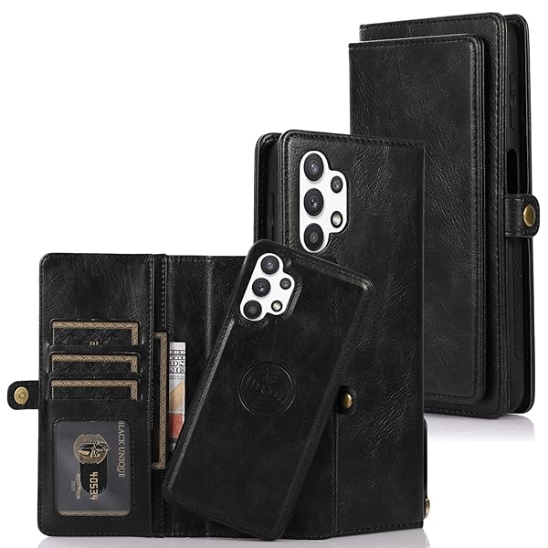 for Galaxy A32 5G ケース手帳型 SCG08 2in1背面カバー PUレザー+TPU 分離式 両用2way 取り外し自由 携帯カバー 財布型ICカード収納 お札入れ小銭入れ スタンド機能 マグネット 縄掛けストラップ付き サムスン ギ