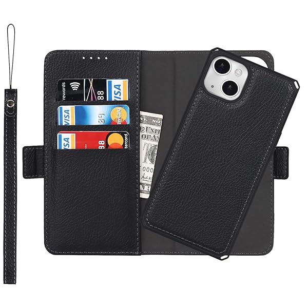 for iPhone 14 ケース手帳型 for iPhone14 背面カバー 分離式両用2way 取り外し自由 内蔵マグネット 携帯カバー 縄掛け 合成PUレザー+TPU 財布型カード収納 横開きスタンド機能 ストラップ付き スマホケース アイフォ