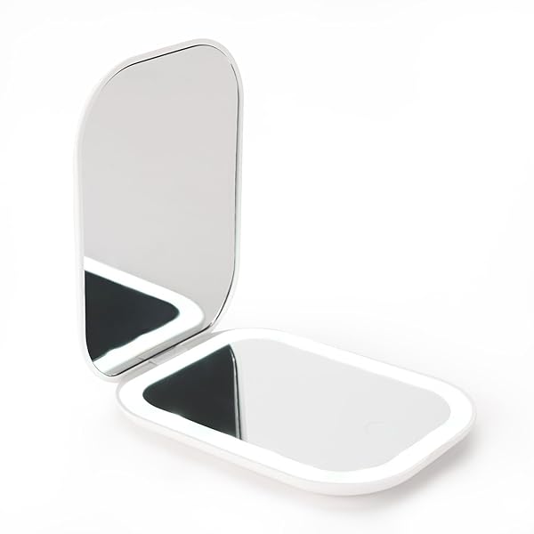 LEDコンパクトミラー 3色ライト付き化粧ミラー 1倍/2倍拡大鏡メイク【磁気ロック】手鏡 小さい両面トラベルミラー 女性用