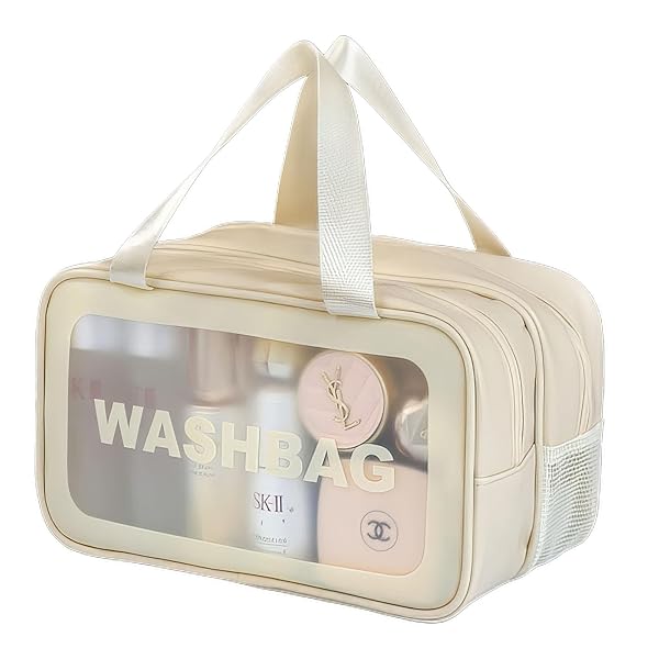 化粧洗面バッグ 2段収納バッグ PVC 収納袋 メイクポーチ メイクバッグ コスメ収納 スキンケア用品収納 ..