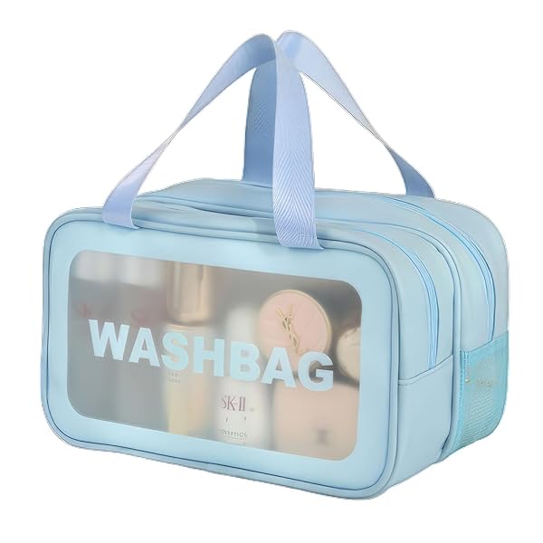 化粧洗面バッグ 2段収納バッグ PVC 収納袋 メイクポーチ メイクバッグ コスメ収納 スキンケア用品収納 ..