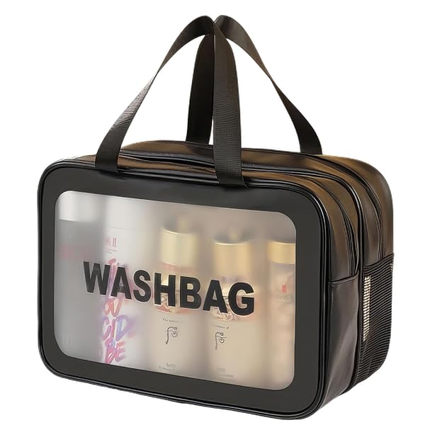 化粧洗面バッグ 2段収納バッグ PVC 収納袋 メイクポーチ メイクバッグ コスメ収納 スキンケア用品収納 ..