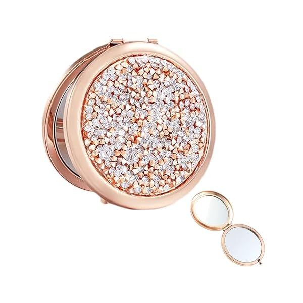 コンパクトミラー 両面鏡 手鏡 2倍 拡大鏡 携帯 メイクミラー 折りたたみ鏡 化粧鏡 女性 超軽量 おしゃれ (ローズゴールド1)