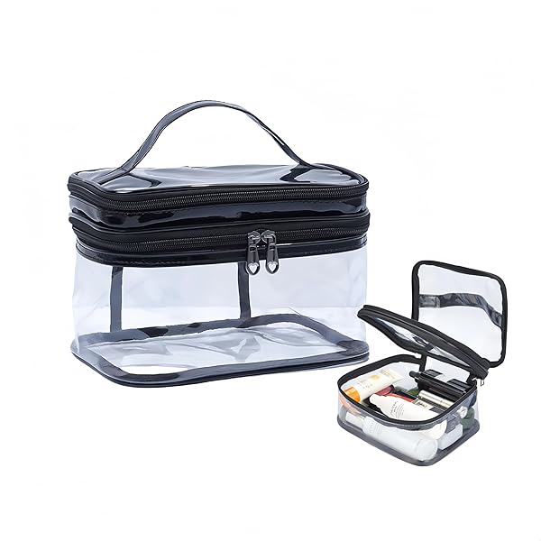 透明 メイクポーチ 二層 化粧ポーチ コスメ収納ボックス メイク道具 化粧品入れ メイクバッグ 多機能 ..