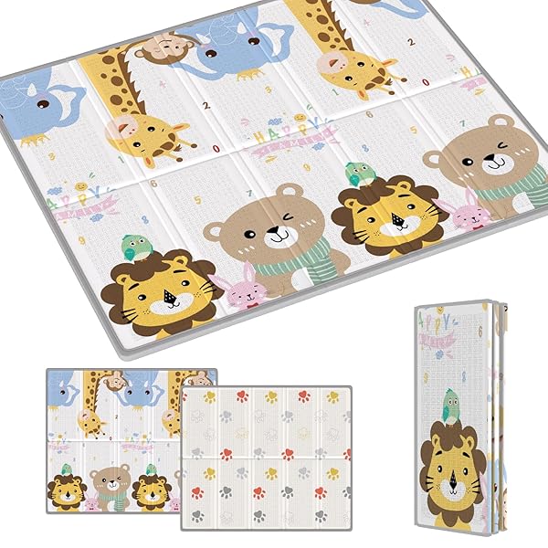 プレイマット 赤ちゃん 厚手 ベビーマット 折り畳み式 大判 ベビープレイマット 滑り止め お昼寝マット 防水 防音マット 収納袋付き 収納しやすい 持ち運び便利 ピクニック 幼稚園 保育園 (ライオン+足跡, 180×200×2cm)ブランド色ライオン+足跡モデル商品説明【商品概要】「高品質なXPE素材」：こちらのプレイマットは高品質なXPE素材を採用しており、有害な化学物質を含まない無害・無臭の素材で、柔らかくて弾力性があり、安心してプレイタイムを楽しむことができます。お子供様が歩き始めたり、遊んだりお昼寝したりに最適。ママもヨガや産後エクササイズをすることもおすすめです。「厚手で衝撃吸収・防音」：厚さ2cmのプレイマットは衝撃吸収性に優れ、プレイマットをする赤ちゃんや小さな子どもにとっては、転倒時の保護にもなり、走ったりジャンプしても、マットが衝撃を吸収。周囲や階下への防音対策にびったり！「滑り止め・防水・防汚効果」：マットの表面にこまやかなエンボス加工を施しています。子供が走っても滑りにくいので安心です。防水・防汚加工が施されており、汚れた場合は濡れた布でベビーマット表面の液体や汚れなどサッと拭き取れ、お手入れ簡単です！「両面デザイン・軽量化設計」：リビングでも子ども部屋でも選びやすいプレイマット。両面デザイン、可愛い柄が用意しており、お部屋のインテリアに合うマットをお選びください。軽量化設計で、片付けも女性一人でも簡単に折りたためる。収納袋が付属しており、持ち運びや収納にも便利です。「製品仕様・品質」：展開状態のサイズ：180cm×200cm×2cm 折りたたんだ状態のサイズ：90cm×40cm×19cm ご購入日より1年間のをいたします、商品に問題があった場合は、販売店までご連絡いただきますと、迅速に対応させていただきます。【商品説明】「高品質なXPE素材」：こちらのプレイマットは高品質なXPE素材を採用しており、有害な化学物質を含まない無害・無臭の素材で、柔らかくて弾力性があり、安心してプレイタイムを楽しむことができます。お子供様が歩き始めたり、遊んだりお昼寝したりに最適。ママもヨガや産後エクササイズをすることもおすすめです。「厚手で衝撃吸収・防音」：厚さ2cmのプレイマットは衝撃吸収性に優れ、プレイマットをする赤ちゃんや小さな子どもにとっては、転倒時の保護にもなり、走ったりジャンプしても、マットが衝撃を吸収。周囲や階下への防音対策にびったり！「滑り止め・防水・防汚効果」：マットの表面にこまやかなエンボス加工を施しています。子供が走っても滑りにくいので安心です。防水・防汚加工が施されており、汚れた場合は濡れた布でベビーマット表面の液体や汚れなどサッと拭き取れ、お手入れ簡単です！「両面デザイン・軽量化設計」：リビングでも子ども部屋でも選びやすいプレイマット。両面デザイン、可愛い柄が用意しており、お部屋のインテリアに合うマットをお選びください。軽量化設計で、片付けも女性一人でも簡単に折りたためる。収納袋が付属しており、持ち運びや収納にも便利です。「製品仕様・品質」：展開状態のサイズ：180cm×200cm×2cm 折りたたんだ状態のサイズ：90cm×40cm×19cm ご購入日より1年間のをいたします、商品に問題があった場合は、販売店までご連絡いただきますと、迅速に対応させていただきます。【商品詳細】商品種別：ベビージム・プレイマット商品名：プレイマット 赤ちゃん 厚手 ベビーマット 折り畳み式 大判 ベビープレイマット 滑り止め お昼寝マット 防水 防音マット 収納袋付き 収納しやすい 持ち運び便利 ピクニック 幼稚園 保育園 (ライオン+足跡, 180×200×2cm)製造元：商品内容：180×200×2cm色：ライオン+足跡【当店からの連絡】