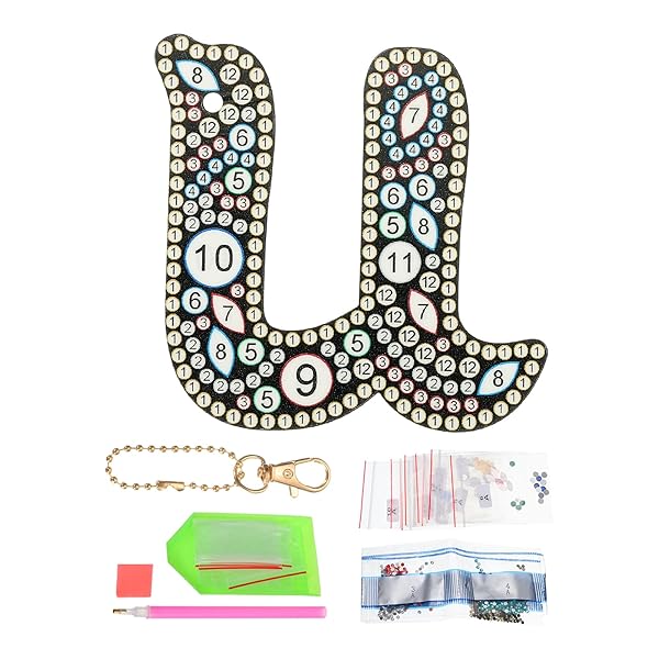 ダイヤモンドアートキーチェーン 1個ダイヤモンドアートペイントレターキーチェーンイニシャルアルファベットキットDIYクリスタルラインストーンキーチェーン5Dギフ...