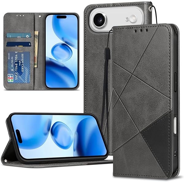 For iPhone 17Air ケース 手帳型 アイフォン 17Air カバー 財布型 耐衝撃 全面保護 高級PUレザー スマホケース 手作り マグネット内蔵 カード収納 小銭入れ スタンド機能 防塵 傷つけ防止 上質 人気 携帯ストラップ付き(グ