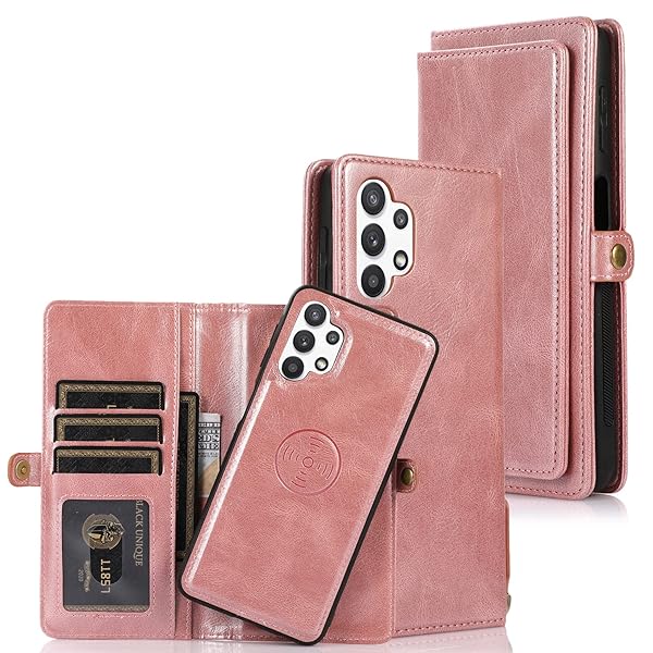 for Galaxy A32 5G ケース手帳型 SCG08 2in1背面カバー PUレザー+TPU 分離式 両用2way 取り外し自由 携帯カバー 財布型ICカード収納 お札入れ小銭入れ スタンド機能 マグネット 縄掛けストラップ付き サムスン ギ