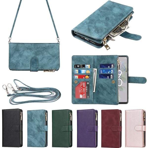 for Google Pixel 6A ケース for pixel 6a 縄掛けケース 手帳型 財布型 ICカード コインポケット ストラップ付き カード 収納 小銭入れ ファスナーポケット付き PUレザー 6色ブルー