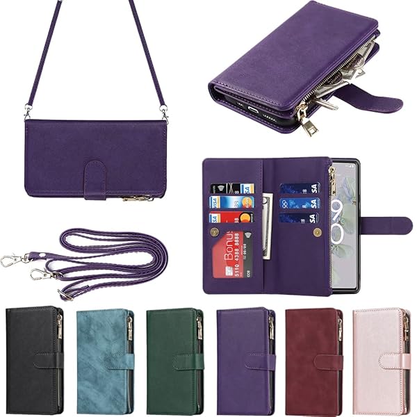 for Google Pixel 6A ケース for pixel 6a 縄掛けケース 手帳型 財布型 ICカード コインポケット ストラップ付き カード 収納 小銭入れ ファスナーポケット付き PUレザー 6色パープル