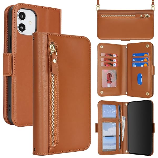 for iPhone 12 Pro ケース アイホン 12pro 肩がけ 首掛け 斜め掛け ファスナー ストラップ付き ショルダーケース 手帳型 CASE カバー カード収納 横置き スタント PUレザー 財布型 for iPhone12 Pro