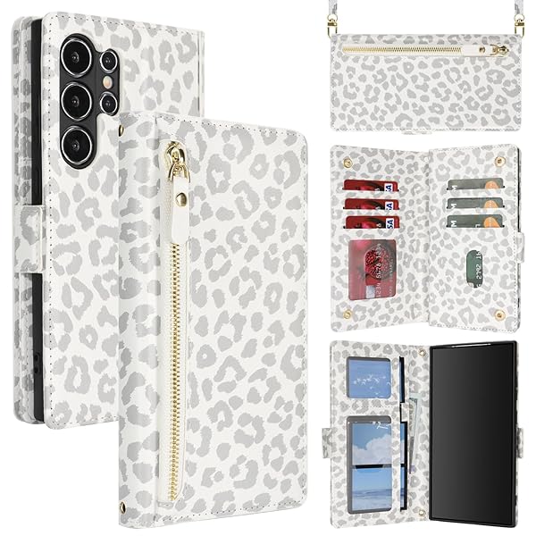 for Galaxy S24 Ultra ケース ギャラクシー S24Ultra 肩がけ 首掛け 斜め掛け ファスナー ストラップ付き ショルダーケース 手帳型 CASE カバー カード収納 横置き スタント PUレザー 財布型 for S24 U