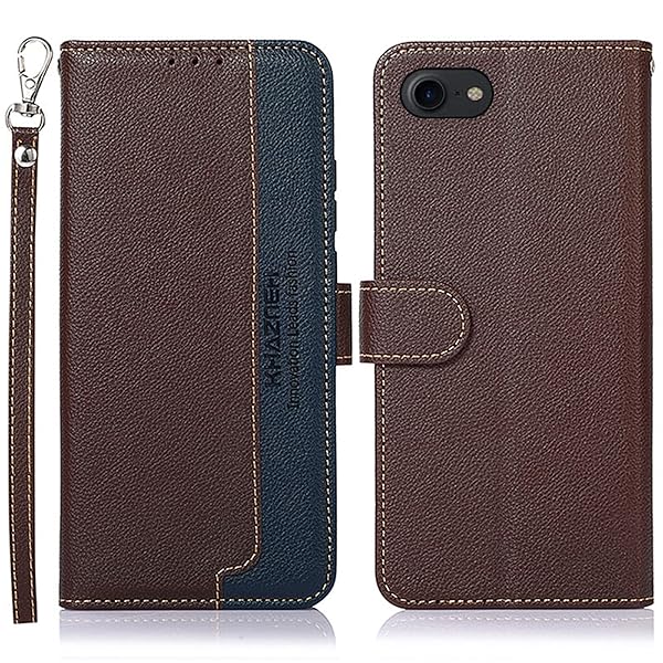 For iPhone 16E ケース 手帳型 アイフォン 16E カバー 財布型 ストラップ付き [RFIDブロッキング] 高級PUレザー マグネット開閉式 カード収納 横置きスタンド機能 耐衝撃 人気 便利 おしゃれ ブラウン