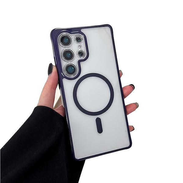 for Samsung S25 Ultra マグネティック ケース, 互換性 と マグセーフ ワイヤレス 充電, 透明 アンチスクラッチ クリア バック 耐衝撃 TPU バンパー 電話 カバー - ダーク・パープル