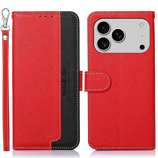 For iPhone 17 Pro Max ケース 手帳型 for アイフォン 17 プロ カバー 財布型 ストラップ付き [RFIDブロッキング] 高級PUレザー マグネット開閉式 カード収納 横置きスタンド機能 耐衝撃 人気 便利 おしゃれ レッ