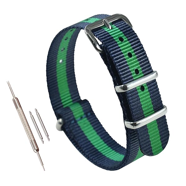 20mm 青/緑/青 ベルト 腕時計ストラップナイロン替えバンド 研磨バックル