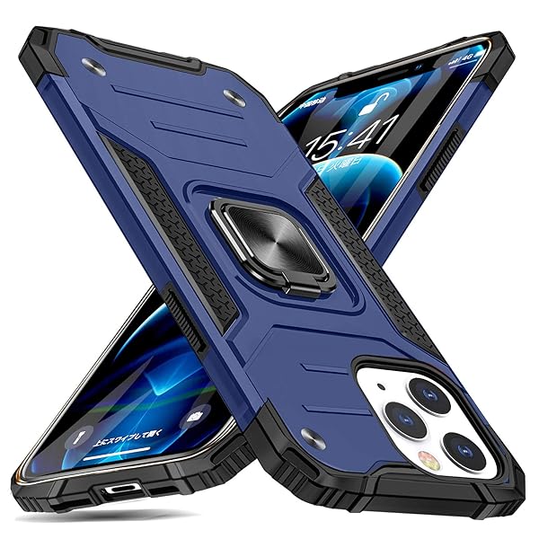 iPhone 13 Pro Max 用 ケース リング 衝撃吸収 耐衝撃 落下防止 米国軍事MIL標準取得 スタンド機能 PC+TPU 二重構造 防塵 薄型 軽量 一体型 360度回転 全面保護カバー アイフォン 13 Pro Max 用 ケース 青