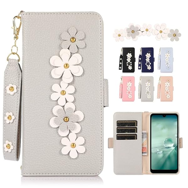 AQUOS wish ケース 手帳型 ストラップ付き au SHG06 A104SH SH-M20 AQUOSwish ケース SHARP シャープ アクオスwish スマホケース アクオス wish カバー 手帳型 かわいい 財布型 レザー製花