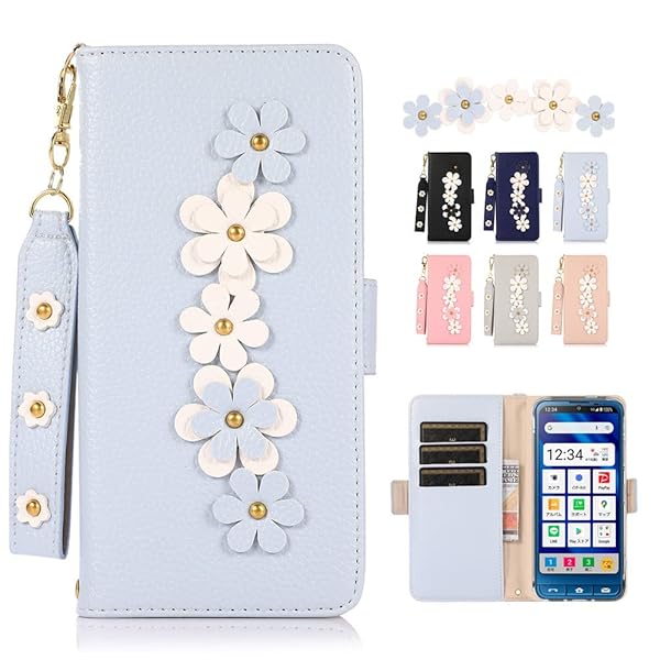 シンプルスマホ6 ケース 手帳型 ストラップ付き シャープ しんぷるすまほ6 手帳型 スマホケース シンプルスマホ6カバー SoftBank ソフトバンク 手帳型 大人かわいい 財布型 レザー製花 上級おしゃれ 耐衝撃 透明 TPU カバー ケース