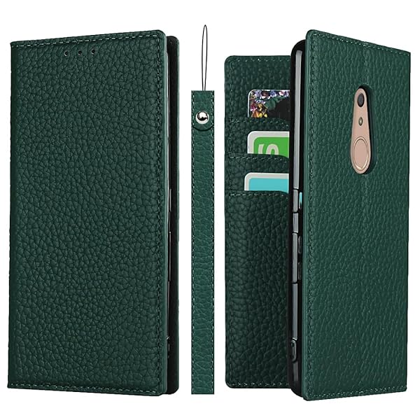 Arrows Be4 ケース F-41A ケース 手帳型 本革 ストラップ スマホケース arrows be4 Fujitsu 富士通 docomo 耐衝撃 カバー カード収納 スタンド機能 レザー -グリーン