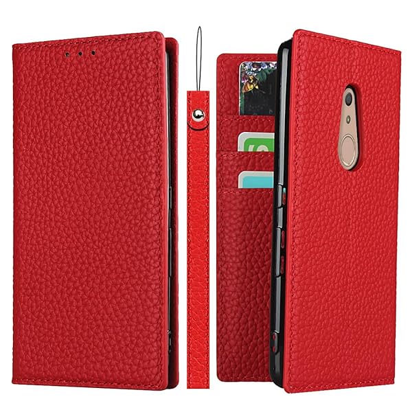 Arrows Be4 ケース F-41A ケース 手帳型 本革 ストラップ スマホケース arrows be4 Fujitsu 富士通 docomo 耐衝撃 カバー カード収納 スタンド機能 レザー -レッド