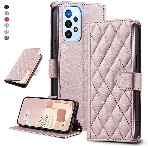 UnivoColors Galaxy A53 5G (SCG15) キルティングレザー調 手帳型ケース エレガント 高質PU マグネット開閉式 カード収納機能 スタンド機能 液晶全面保護 レンズ保護 ストラップ付属(ゴールドピンク)