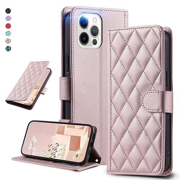 UnivoColors アイフォン 11 Pro キルティグレザー調 手帳型ケース エレガント 高質PU マグネット開閉式 カード収納機能 スタンド機能 液晶全面保護 レンズ保護 ストラップ付属(ゴールドピンク)