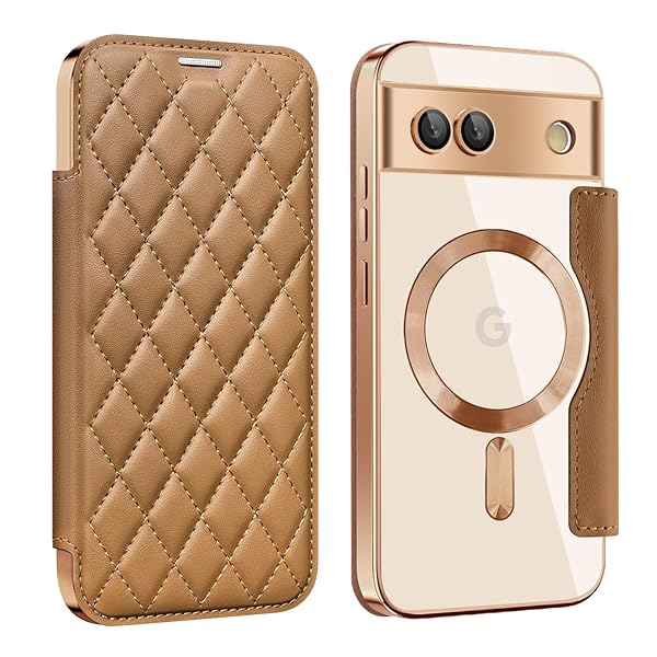 Google Pixel 8a 用 ケース 手帳型 クリア Magsafe対応 背面透明 キルティング 高級なPUレザー スマホケース ゴージャス カード収納 おしゃれ 人気財布型 格子柄 カバー ピクセル 8a 用 手帳カバー ケース (Pixel