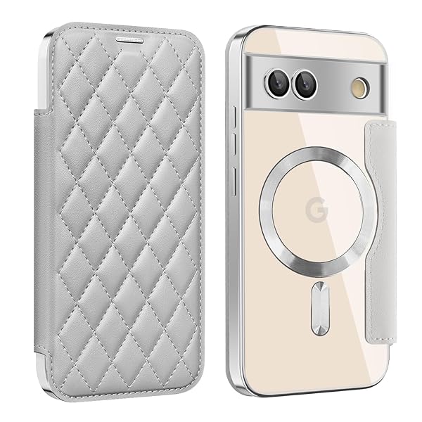 Google Pixel 8a 用 ケース 手帳型 クリア Magsafe対応 背面透明 キルティング 高級なPUレザー スマホケース ゴージャス カード収納 おしゃれ 人気財布型 格子柄 カバー ピクセル 8a 用 手帳カバー ケース (Pixel