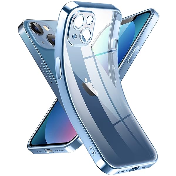 クリスタル クリアな透明電話ケース対応iPhone 13，[カメラレンズ保護][シリコン高精細透明][黄変しない][極薄でソフトな素肌感覚][耐衝撃]アイフォン 13 スマホカバー衝突防止エアバッグ付き，6.1インチ（ブルー）