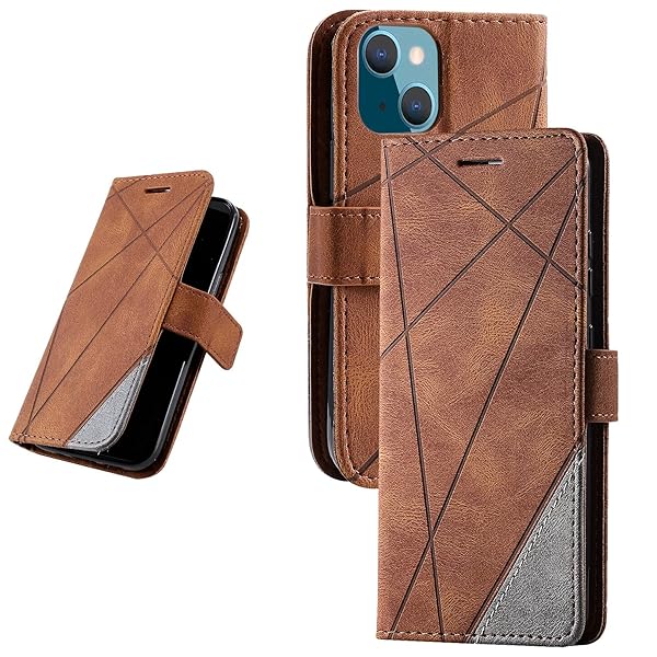 UnivoColors iPhone 14 手帳型ケース カード収納 スタンド機能 サイドマグネット TPUケース 軽量 ストラップ付き QI充電対応 横置き機能 防指紋 レンズ保護 全面保護 (ブラウン)