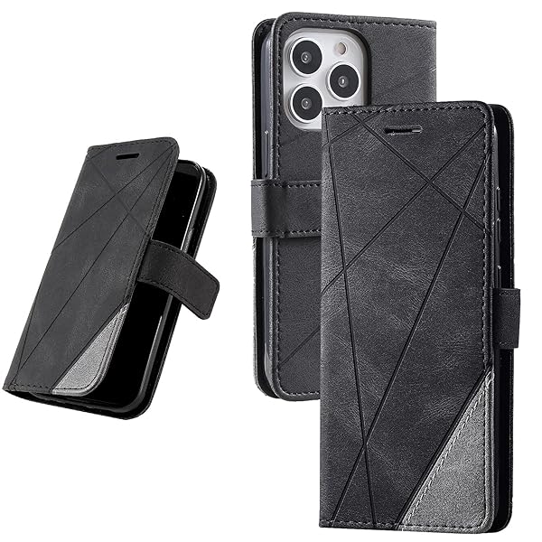 UnivoColors iPhone 14 Pro Max 手帳型ケース カード収納 スタンド機能 サイドマグネット TPUケース 軽量 ストラップ付き QI充電対応 横置き機能 防指紋 レンズ保護 全面保護 (ブラック)