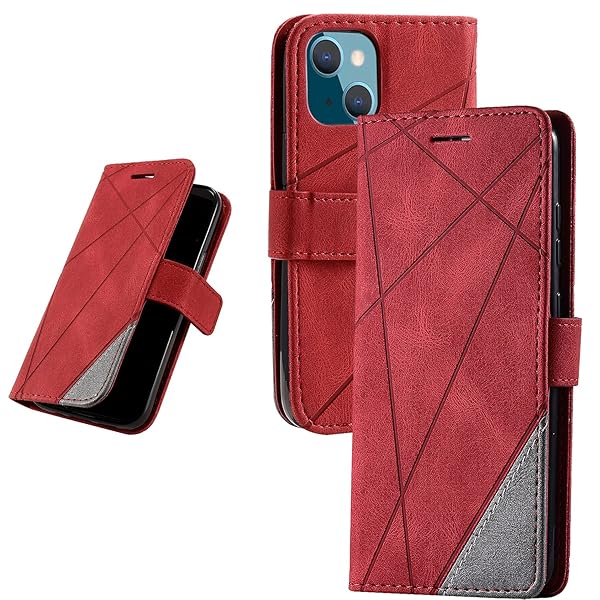 UnivoColors iPhone 14 Plus 手帳型ケース カード収納 スタンド機能 サイドマグネット TPUケース 軽量 ストラップ付き QI充電対応 横置き機能 防指紋 レンズ保護 全面保護 (レッド)