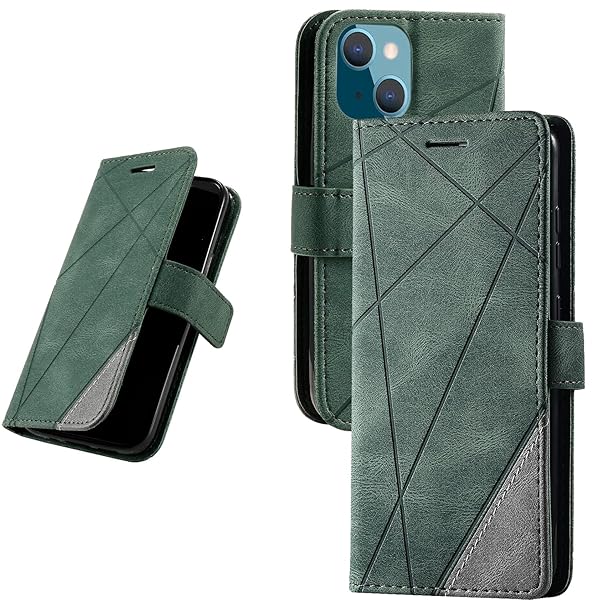 UnivoColors iPhone 14 Plus 手帳型ケース カード収納 スタンド機能 サイドマグネット TPUケース 軽量 ストラップ付き QI充電対応 横置き機能 防指紋 レンズ保護 全面保護 (グリーン)