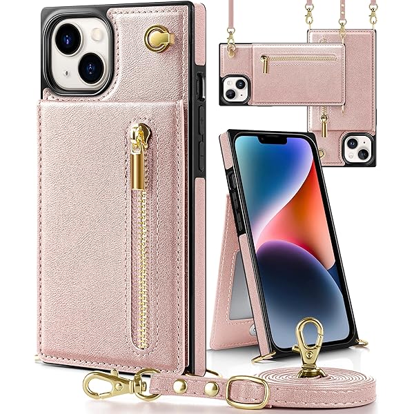 iphone 14 ケース手帳型 iphone 14 スマホ ケース 財布型 iPhone 14 適用 携帯ケース 肩掛け 首かけ 斜めがけ ショルダー アイフォン14ケース手帳型 背面 カード収納 ストラップ付き 上下開 長さ調整可能 ピンク