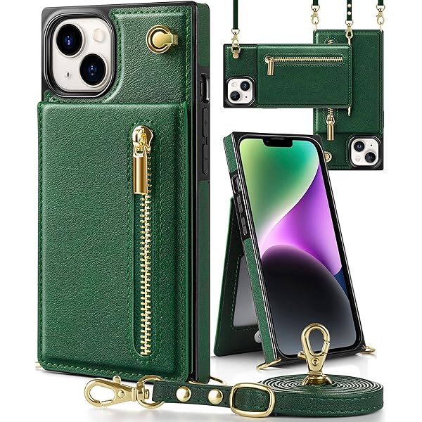 iphone 14 ケース手帳型 iphone 14 スマホ ケース 財布型 iPhone 14 適用 携帯ケース 肩掛け 首かけ 斜めがけ ショルダー アイフォン14ケース手帳型 背面 カード収納 ストラップ付き 上下開 長さ調整可能 グリーン