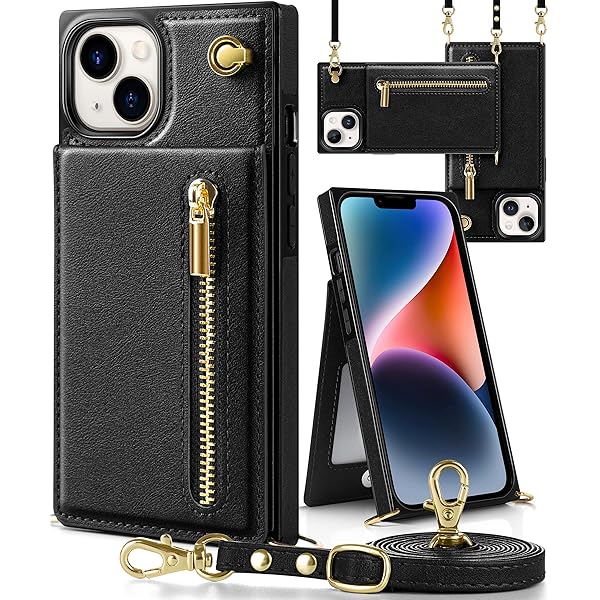 iphone 14 ケース手帳型 iphone 14 スマホ ケース 財布型 iPhone 14 適用 携帯ケース 肩掛け 首かけ 斜めがけ ショルダー アイフォン14ケース手帳型 背面 カード収納 ストラップ付き 上下開 長さ調整可能 ブラック