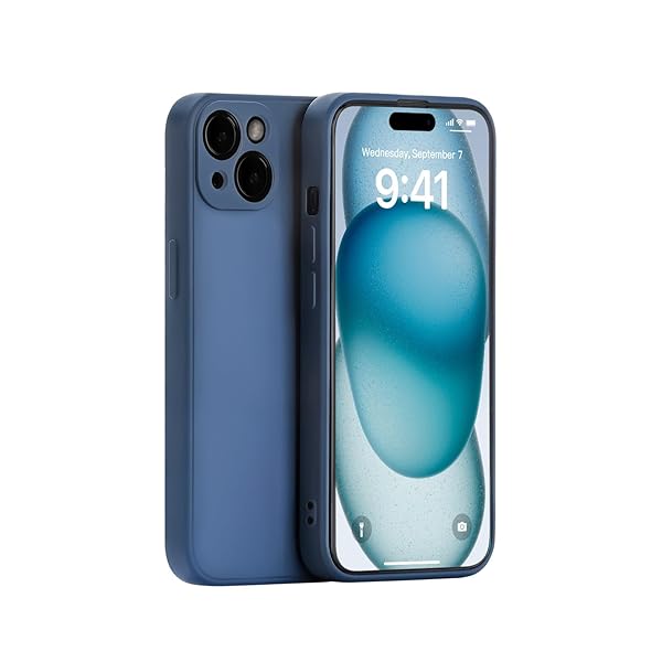 iPhone 15 Plus シリコンケース レンズ全面保護 (ブルー)