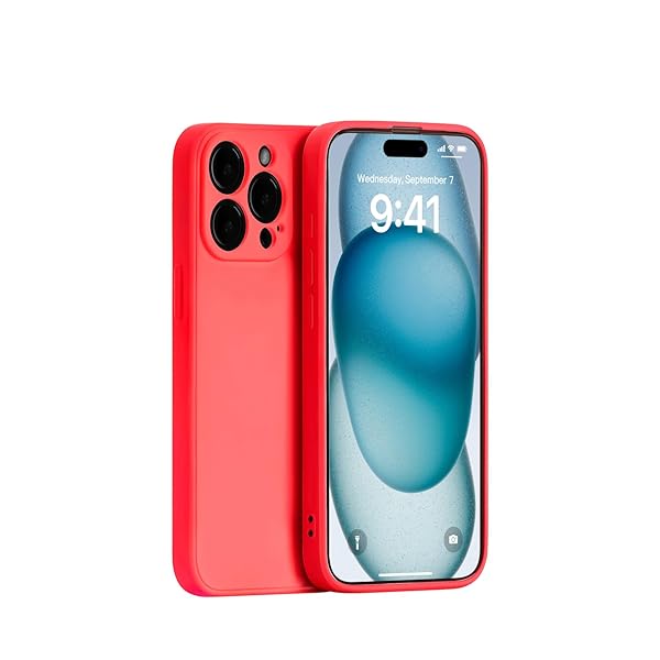iPhone 15 Pro シリコンケース レンズ全面保護 (レッド)