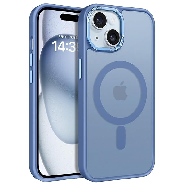 iPhone 15 ケース MagSafe対応 ワイヤレス充電 マット感 半透明 指紋防止 マグネット内蔵 レンズ保護 耐衝撃 アイフォン15 ケース カバー ペールブルー