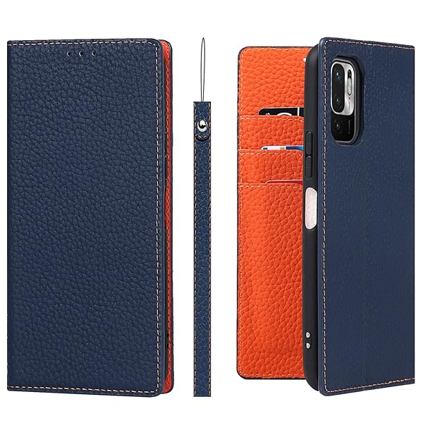 Redmi Note 10T ケース Redmi Note 10 JE ケース xig02 ケース 手帳型 本革 ストラップ Xiaomi au ノート10 JE 耐衝撃 docomo カード収納 SoftBank スタンド機能 レザー -ブルー