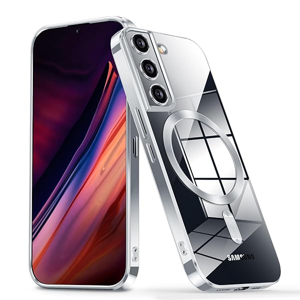 Galaxy S22 用 ケース SCG13 SC-51C クリア メッキ加工 ワイヤレス充電 軽薄型 TPU ソフト ギャラクシー S22 用スマホケース 耐衝撃 米軍MIL規格取得 黄変防止 耐久性 ストラップ穴付き おしゃれ ケース 銀 DE7