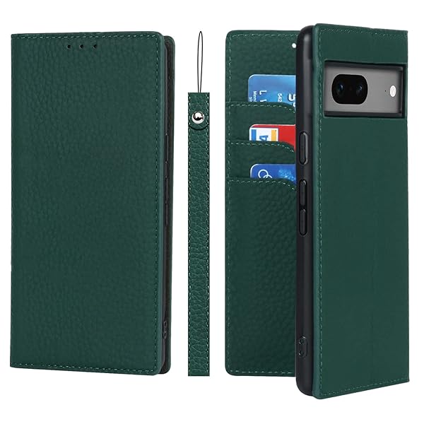 Pixel 7a ケース グーグルピクセル7a ケース 対応 Google Pixel 7a ケース 手帳型 本革 docomo au ストラップ 耐衝撃 カバー SoftBank カード収納 スタンド機能 レザー-グリーン