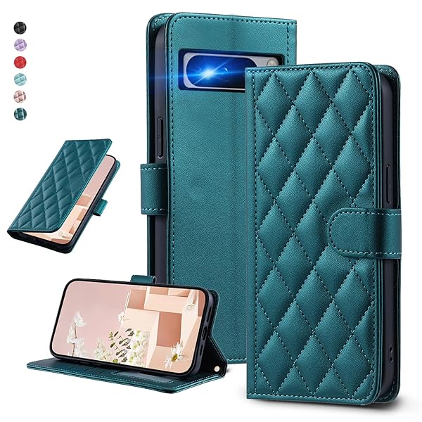UnivoColors Google Pixel 8 Pro キルティグレザー調 手帳型ケース エレガント 高質PU マグネット開閉式 カード収納機能 スタンド機能 液晶全面保護 レンズ保護 ストラップ付属(グリーン)