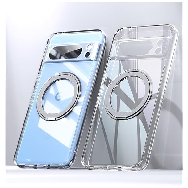 Google Pixel 8 用 ケース 360度回転 スタンド MagSafe対応 グーグルピクセル8 カバー ワイヤレス充電 携帯ケース 回転リング pixel8 ケース 透明 マグセーフ 軽量 スマホケース （クリア）