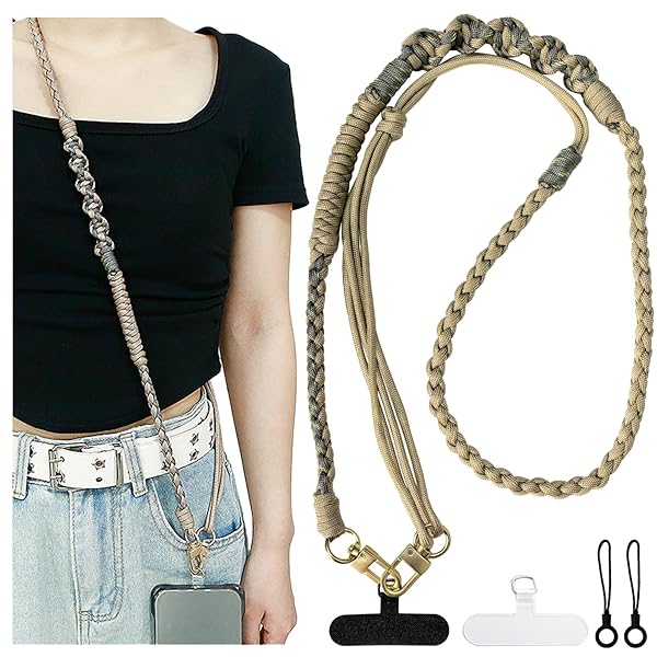 スマホストラップ ショルダー 携帯ストラップ スマホ iPhone 対応 ショルダーストラップ バッグ ポーチ 肩掛け 極太 調節可能 約110～140cm 編み込み カメラ ネックストラップ 首掛け アウトドア おしゃれ 全機種対応 (kraft