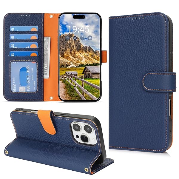 対応 いphone14pro max ケース 手帳型 カード収納 スタンド機能 iphone 14 pro max ケース 本革 大容量 耐衝撃 iPhone14ProMax ケース 手帳型 アイフォン14プロマックス レザー カバー ブルー と オ