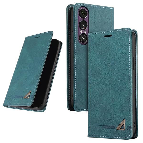UnivoColors Sony Xperia 1VII(SO-51F/SOG15) 手帳型ケース 高級合皮 スタンド機能 カード収納 マグネット式 TPUソフトカバー 全面保護 カメラ保護 衝撃吸収 RFIDブロッキング おしゃれ カバー(青緑)
