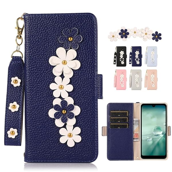 AQUOS wish ケース 手帳型 ストラップ付き au SHG06 A104SH SH-M20 AQUOSwish ケース SHARP シャープ アクオスwish スマホケース アクオス wish カバー 手帳型 かわいい 財布型 レザー製花