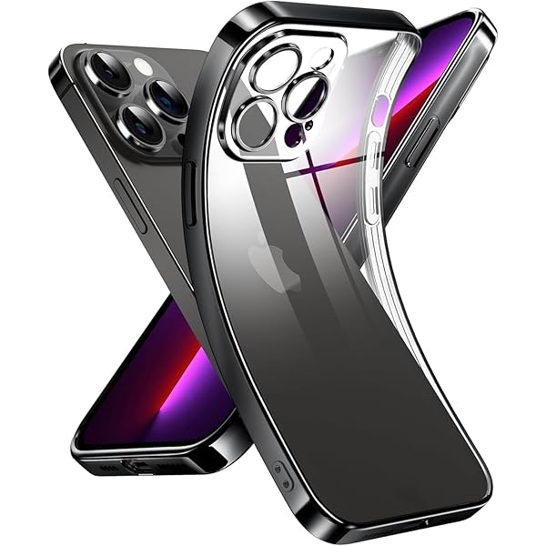 クリスタル クリアな透明電話ケース対応iPhone 13 Pro Max，[カメラレンズ保護][シリコン高精細透明][黄変しない][極薄でソフトな素肌感覚][耐衝撃]アイフォン 13 プロマックススマホカバー衝突防止エアバッグ付き，6.7インチ（ブラ